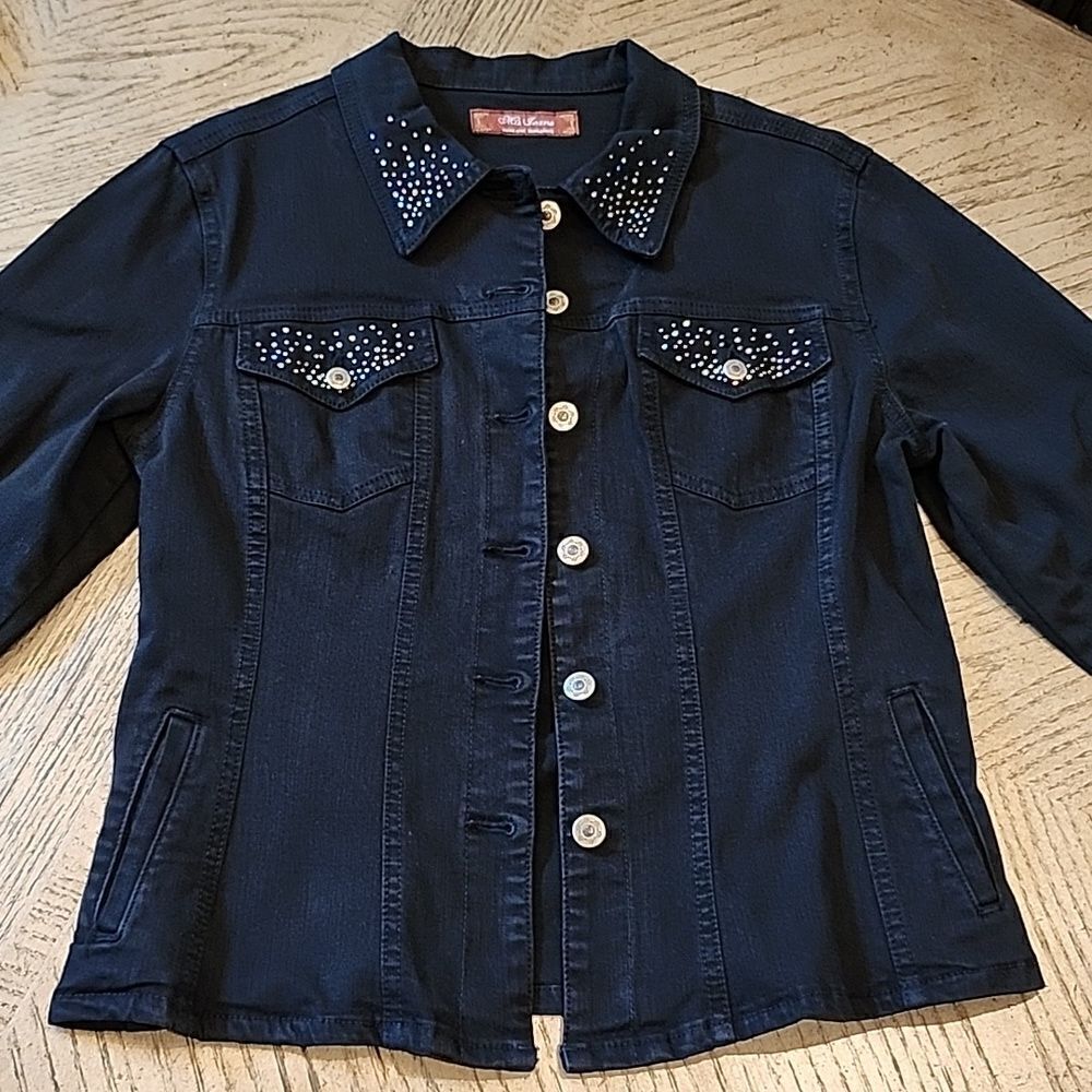 Black studded denim jacket size M dungarees